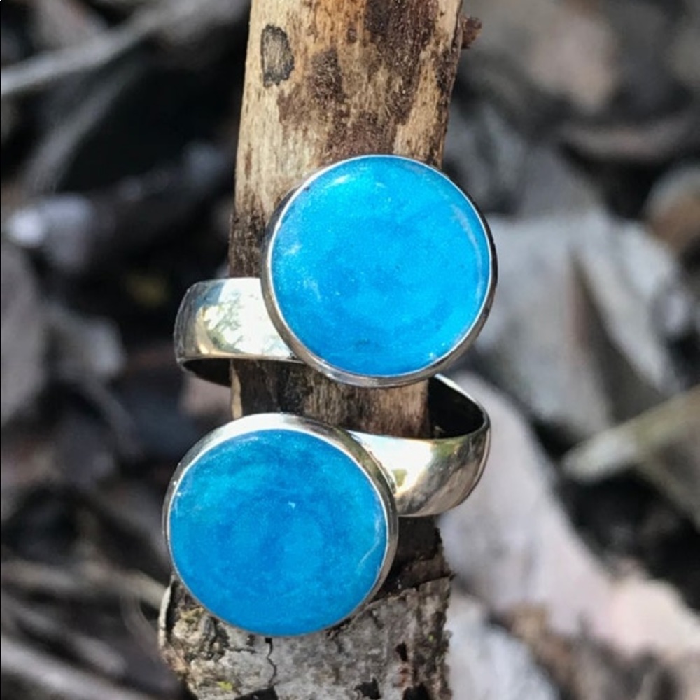 Boho Turquoise Silver Double Wrap Ring